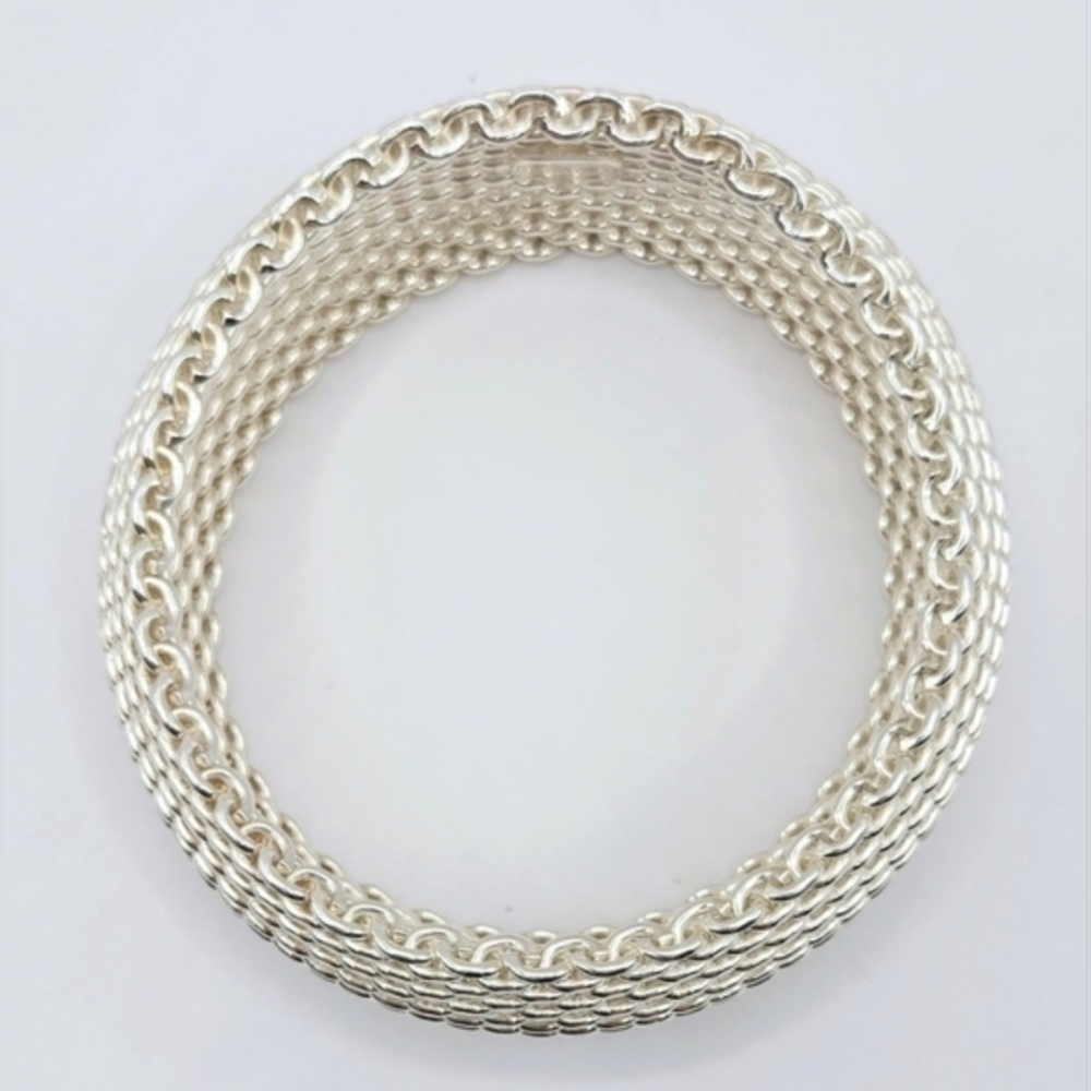 Tiffany & Co Sterling Silver Mesh Bracelet 925 Wide Woven Designer - Picture 6 of 11